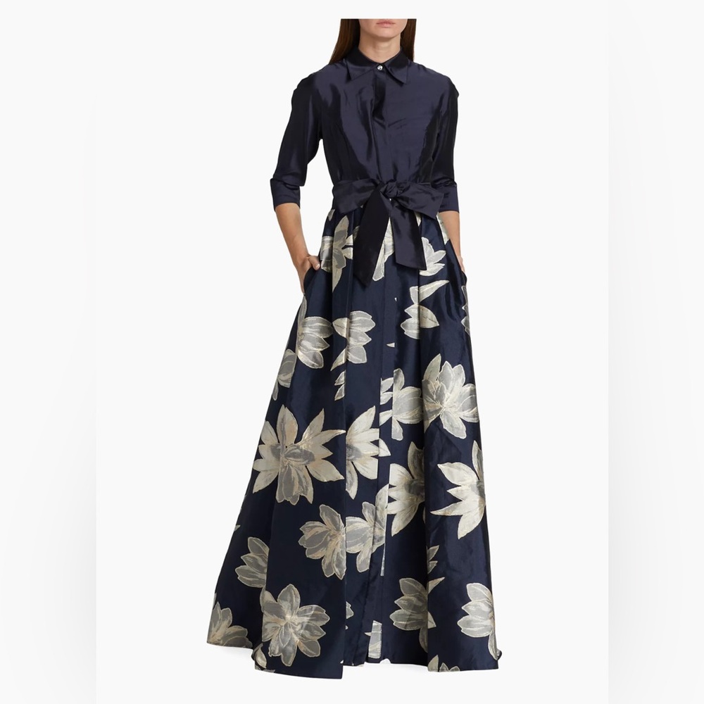 Teri Jon by Ricki Freeman Shirtwaist Floral Jacquard Gown 6- NEVER WORN - Picture 2 of 8